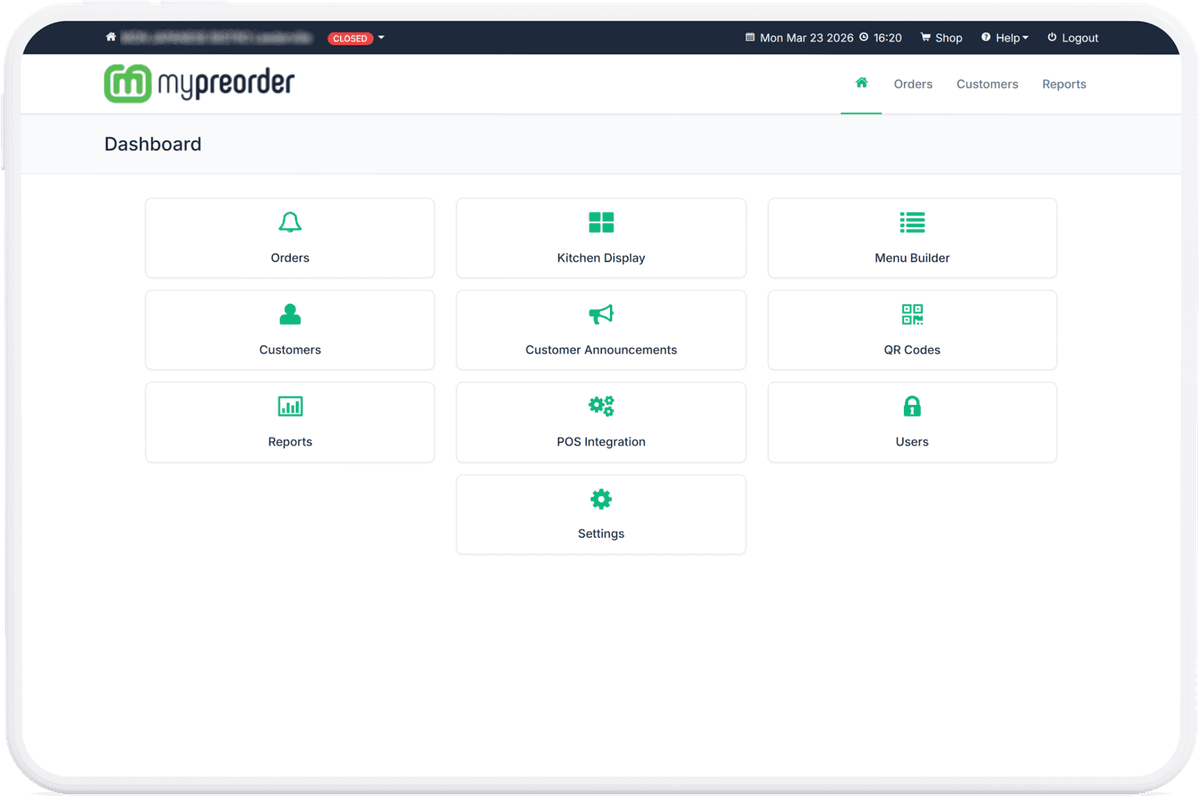 Merchant dashboard interface